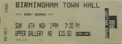 Birmingham Town Hall Ticket November 1994 Gary Numan